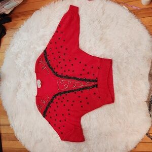 Cannelloni hand knit, hand beaded red dolman sleeve sweater